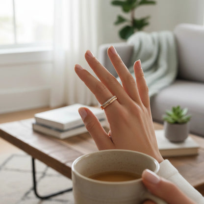 Moissanite Gold Double-Layer Band Ring