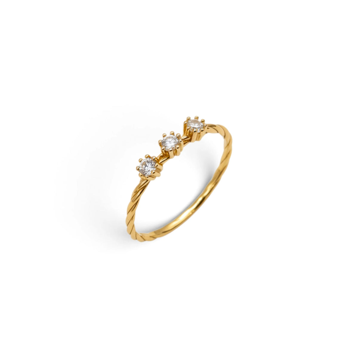 Moissanite Gold Three-Stone Twist Band Ring