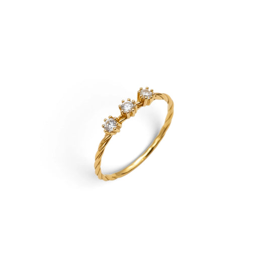 Moissanite Gold Three-Stone Twist Band Ring