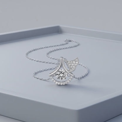 Moissanite Ginkgo Leaf Pendant Necklace