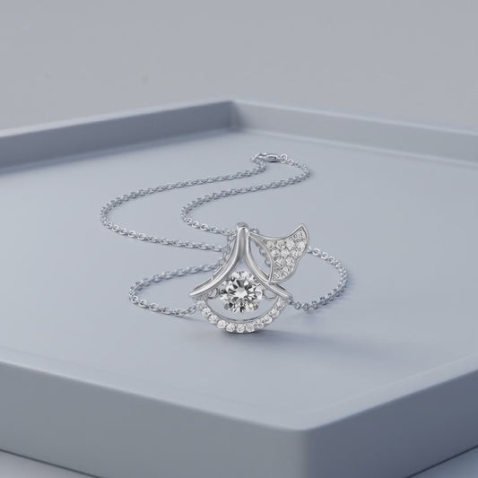 Moissanite Ginkgo Leaf Pendant Necklace