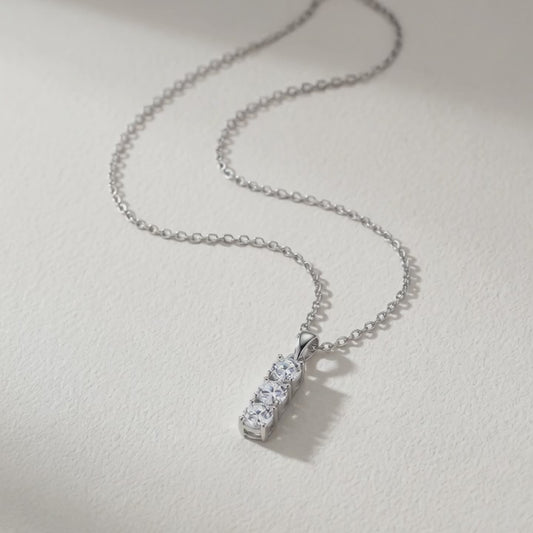 Moissanite Three Stone Spackle Pendant Necklace