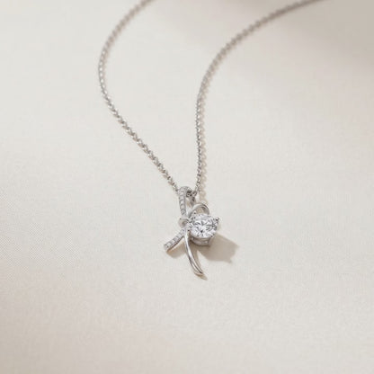 Moissanite Elegant Bowknot Ribbon Pendant Necklace