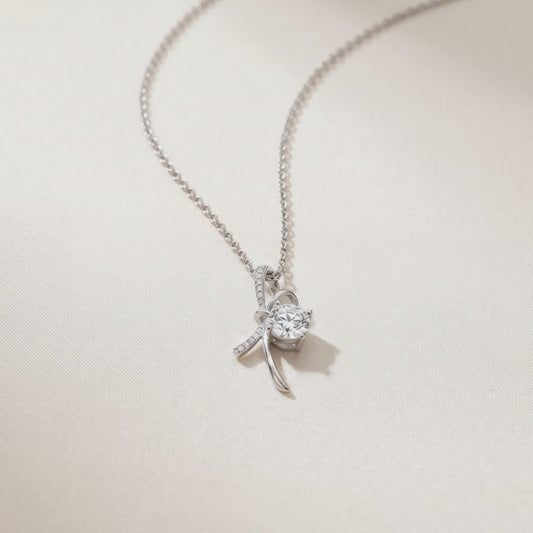 Moissanite Elegant Bowknot Ribbon Pendant Necklace