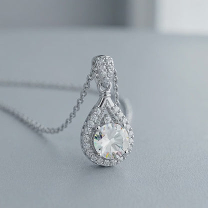Moissanite Pear-Shaped Teardrop Halo Pendant Necklace