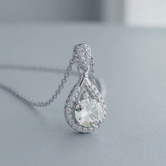 Moissanite Pear-Shaped Teardrop Halo Pendant Necklace
