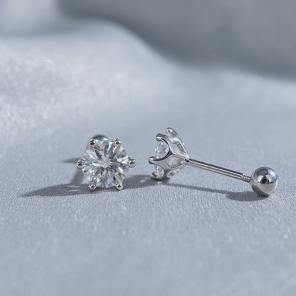 Moissanite Classic Six-Prong Solitaire Stud Screw-Back Earrings