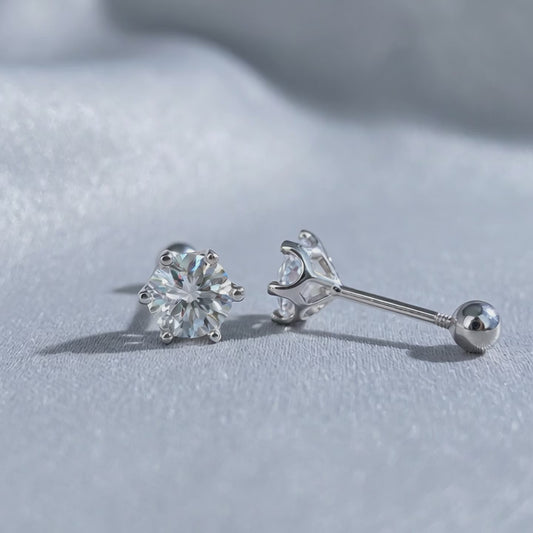 Moissanite Classic Six-Prong Solitaire Stud Screw-Back Earrings