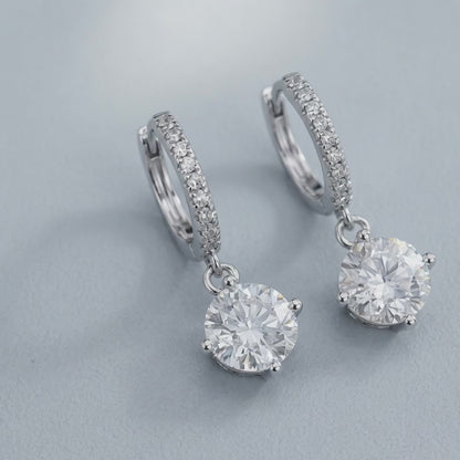Moissanite Classic Four-Prong Drop Hoop Earrings