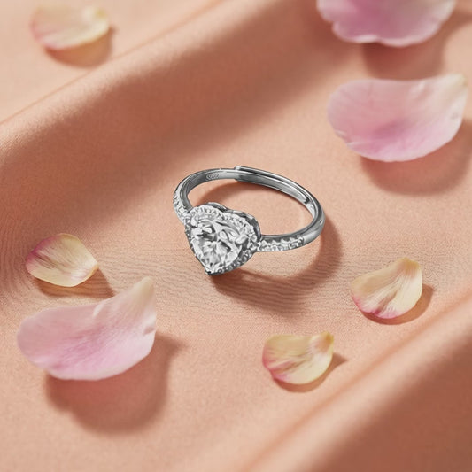 Moissanite Romantic Heart Halo Ring